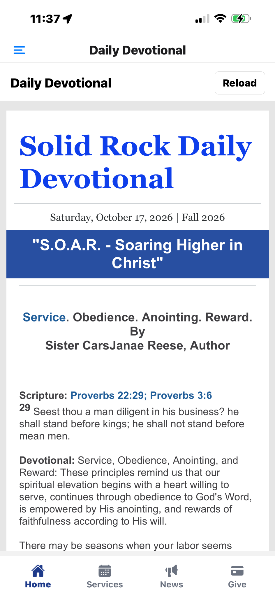 Daily devotional screen